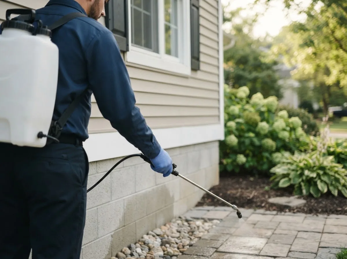 Pest control technician inspecting a home in Lake George, NY